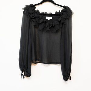 Anne Fontaine Sheer Top with Ruffle Neckline